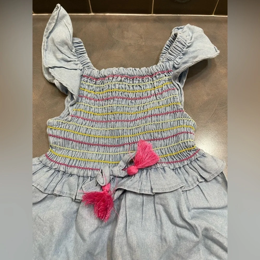 Vince Camuto 3T Girls Summer One Piece Romper Smocked Blue Pink Yellow Pull On‎